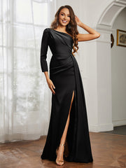 Sheath/Column One Shoulder Satin Prom Dress Black Plus Size