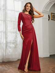 Sheath/Column One Shoulder Satin Prom Dress Burgundy Plus Size