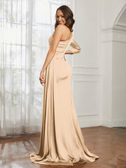 Sheath/Column One Shoulder Satin Prom Dress Champagne Plus Size