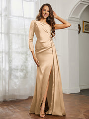 Sheath/Column One Shoulder Satin Prom Dress Champagne Plus Size