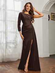 Sheath/Column One Shoulder Satin Prom Dress Chocolate Plus Size