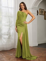 Sheath/Column One Shoulder Satin Prom Dress Clover