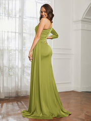 Sheath/Column One Shoulder Satin Prom Dress Clover Plus Size