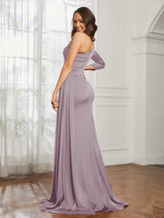 Sheath/Column One Shoulder Satin Prom Dress Dusk Plus Size