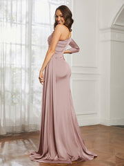 Sheath/Column One Shoulder Satin Prom Dress Dusty Rose Plus Size