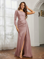 Sheath/Column One Shoulder Satin Prom Dress Dusty Rose Plus Size