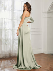 Sheath/Column One Shoulder Satin Prom Dress Dusty Sage Plus Size