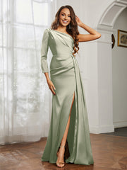 Sheath/Column One Shoulder Satin Prom Dress Dusty Sage Plus Size