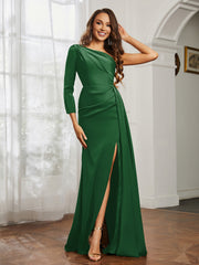 Sheath/Column One Shoulder Satin Prom Dress Emerald Plus Size