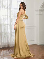 Sheath/Column One Shoulder Satin Prom Dress Gold
