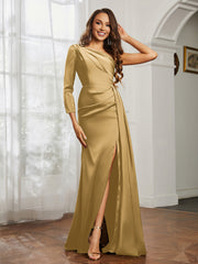 Sheath/Column One Shoulder Satin Prom Dress Gold