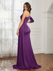Sheath/Column One Shoulder Satin Prom Dress Grape