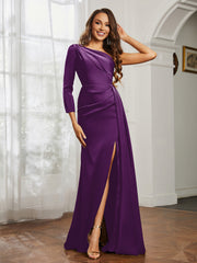 Sheath/Column One Shoulder Satin Prom Dress Grape Plus Size