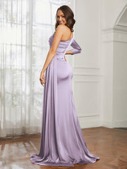 Sheath/Column One Shoulder Satin Prom Dress Lilac Plus Size