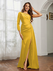 Sheath/Column One Shoulder Satin Prom Dress Marigold Plus Size