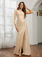 Sheath/Column One Shoulder Satin Prom Dress Peach Plus Size