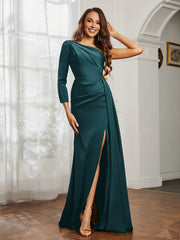 Sheath/Column One Shoulder Satin Prom Dress Peacock Plus Size