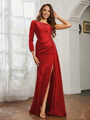 Sheath/Column One Shoulder Satin Prom Dress Red Plus Size