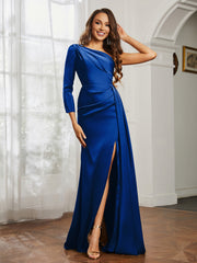 Sheath/Column One Shoulder Satin Prom Dress Royal Blue Plus Size