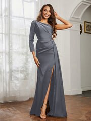 Sheath/Column One Shoulder Satin Prom Dress Steel Grey