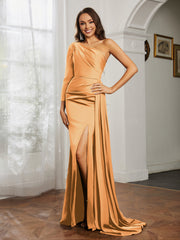 Sheath/Column One Shoulder Satin Prom Dress Tangerine