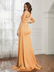 Sheath/Column One Shoulder Satin Prom Dress Tangerine Plus Size