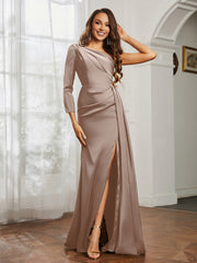 Sheath/Column One Shoulder Satin Prom Dress Taupe Plus Size