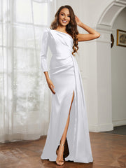 Sheath/Column One Shoulder Satin Prom Dress White Plus Size