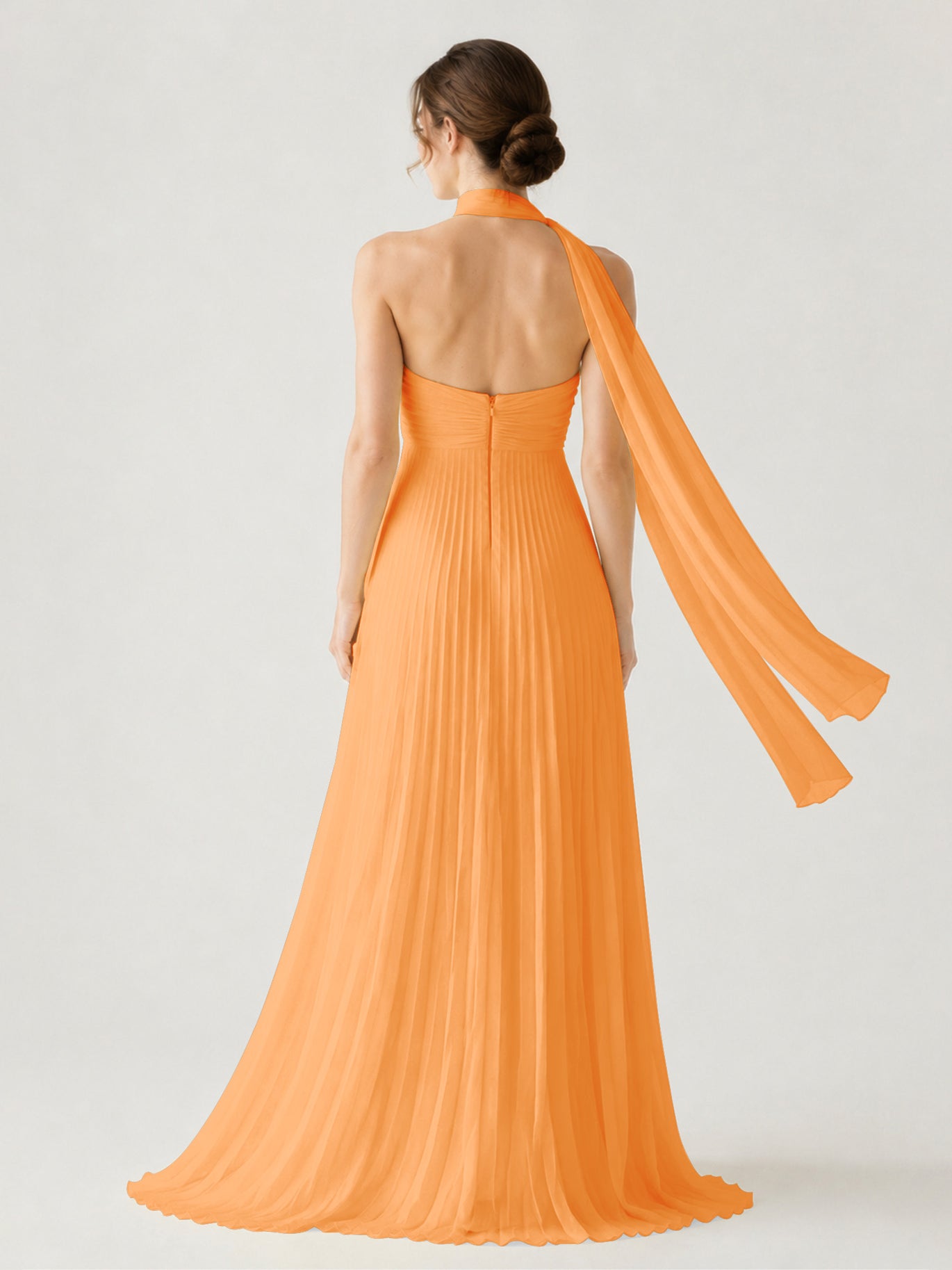 BABARONI Chiffon Orange Bridesmaid Dresses Halter Floor-length Sleeveless Ruched A-line, Orange / US0