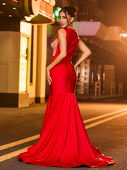 Gleaming Rhinestone-Encrusted Mermaid Prom Dress Burgundy