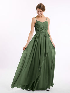 Spaghetti Strap Sweetheart Chiffon Dresses Olive Green