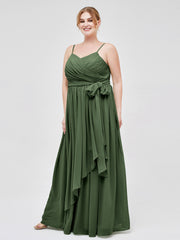 Spaghetti Strap Sweetheart Chiffon Dresses Olive Green