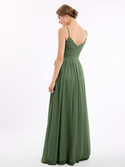 Spaghetti Strap Sweetheart Chiffon Dresses Olive Green