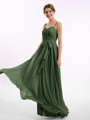 Spaghetti Strap Sweetheart Chiffon Dresses Olive Green