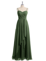 Spaghetti Strap Sweetheart Chiffon Dresses Olive Green