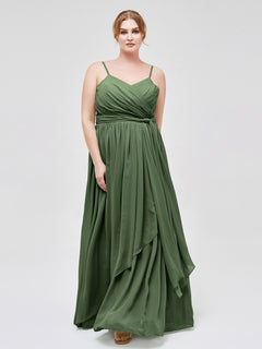 Spaghetti Strap Sweetheart Chiffon Dresses Olive Green Plus Size