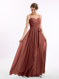 Spaghetti Strap Sweetheart Chiffon Dresses Terracotta