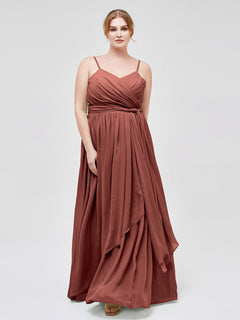 Spaghetti Strap Sweetheart Chiffon Dresses Terracotta Plus Size