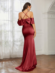 Sweetheart Neckline Satin Mermaid Prom Dress Burgundy