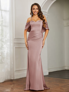 Sweetheart Neckline Satin Mermaid Prom Dress Dusty Rose