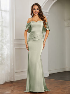 Sweetheart Neckline Satin Mermaid Prom Dress Dusty Sage Plus Size