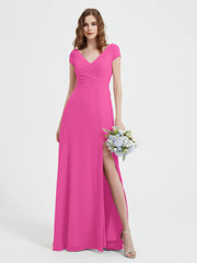 V-neck A-line Chiffon Dress With Slit Azalea
