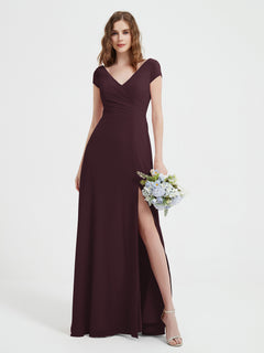 V-neck A-line Chiffon Dress With Slit Cabernet Plus Size