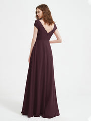 V-neck A-line Chiffon Dress With Slit Cabernet