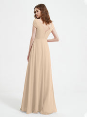 V-neck A-line Chiffon Dress With Slit Champagne