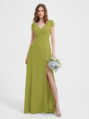 V-neck A-line Chiffon Dress With Slit Clover