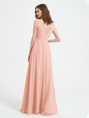 V-neck A-line Chiffon Dress With Slit Coral