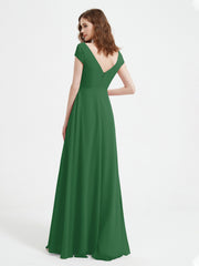 V-neck A-line Chiffon Dress With Slit Emerald