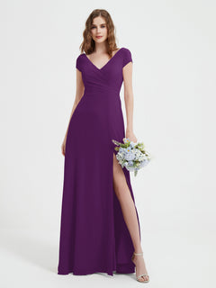 V-neck A-line Chiffon Dress With Slit Grape
