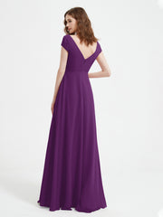 V-neck A-line Chiffon Dress With Slit Grape